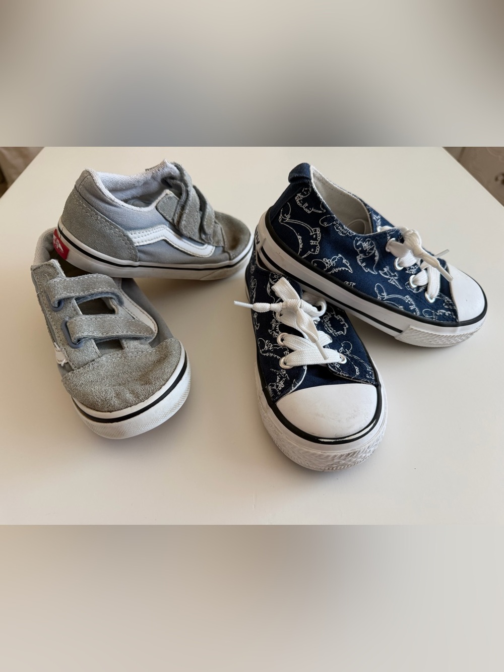 Boys Bundle Shoes Sz 10/11 Grey & White Velcro Vans & Navy Dinosaur Sneakers